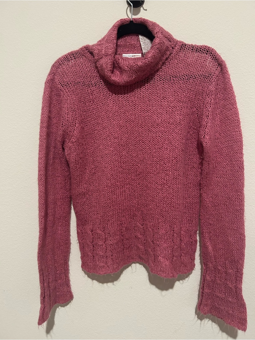 Girls' Rose Pink Turtleneck Sweater - Soft Open Knit